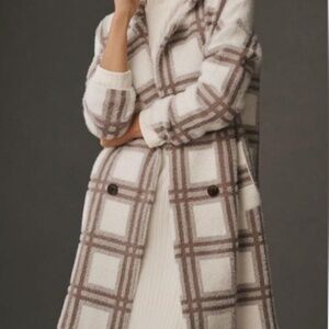 NVLT Anthropologie Cream Neutral Eyelash Plaid Coatigan Cardigan Coat